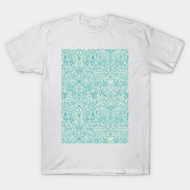 Detailed Floral Pattern in Teal and Cream T-Shirt by micklyn